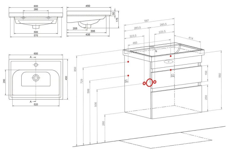 Тумба ВІНТАЖ 60 см з умивальником Elite, білий глянець зображення 6