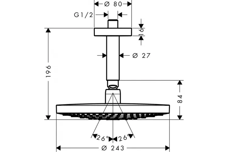 Верхній душ Raindance Select S 240 2jet з тримачем зі стелі, хром/білий (26467400) зображення 3