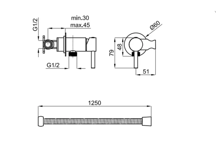 Гігієнічний змішувач одноричажний у комплекті з шлангом 1.25 см. та тримачем, чорний (100267535) зображення 2