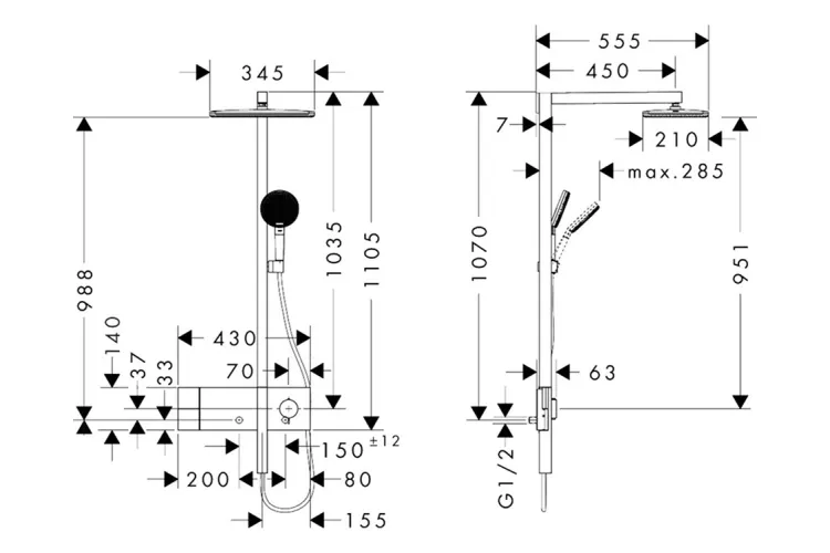 Душова система Raindance Alive Q 340/210 1jet ShowerSelect Comfort, Chrome (24580000) зображення 5
