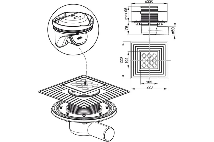 Зливний дренаж SN 501 105x105/50 X01435 зображення 4