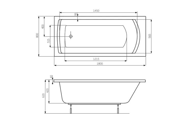 Ванна акрилова Roca Linea 180х80 з ніжками (A24T058000) image 2