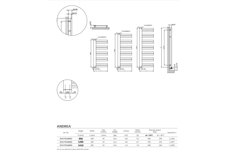 ANDREA Рушникосушка 1200х500 T01 Nero Opaco Matt (3551770000045) image 2