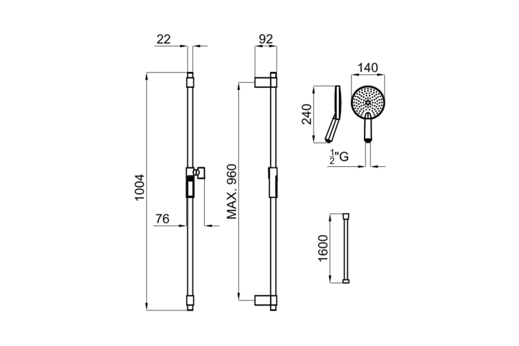 PURE LINE Душовий комплект (душова рейка з тримачем + ручний душ + шланг 175 см) хромований (100215387) image 2