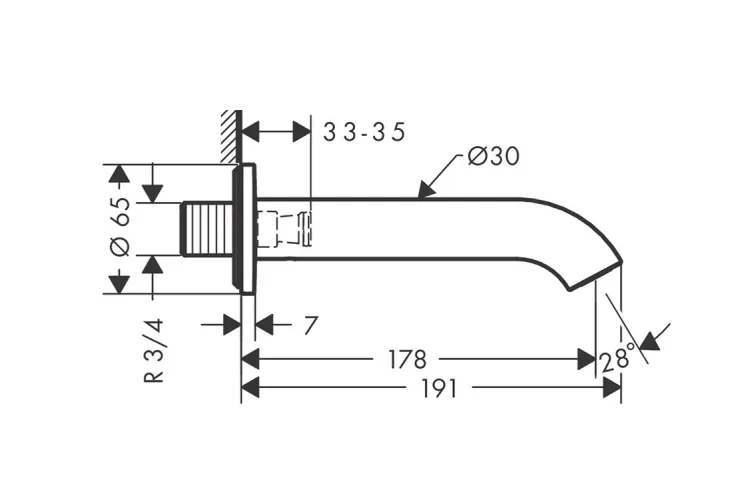 Вилив AXOR Uno на ванну, виступ 191 мм, Stainless Steel Opticl (38411800) image 2