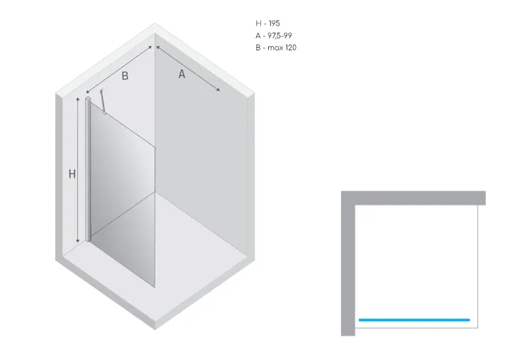 Душова кабіна walk in NEW SOLEO 100x195 прозоре скло ACTIVE SHIELD 6мм image 3