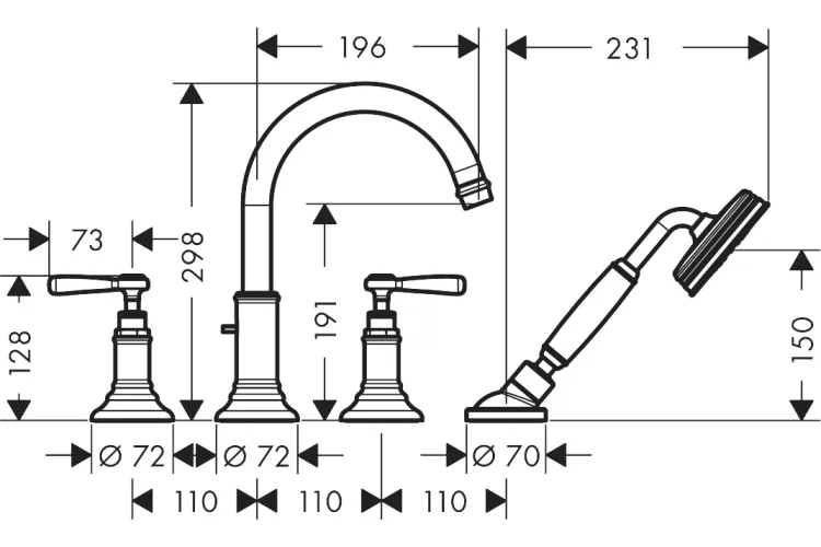 Змішувач Axor Montreux врізний на край ванни Lever 4 отвори 16550000 Chrome  зображення 2