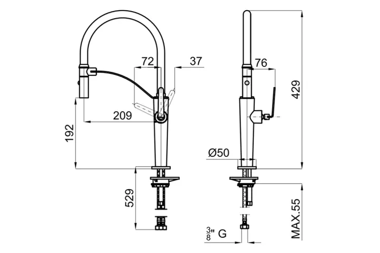 MAGNET, Змішувач кухонний з витяжним виливом, chrome (100283399) зображення 7