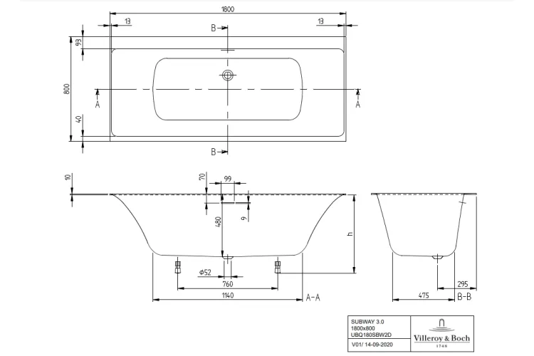 SUBWAY 3.0 Duo Ванна кварил 1800x800 з ніжками та сифоном Quaryl (UBQ180SBW2DV-01) image 6