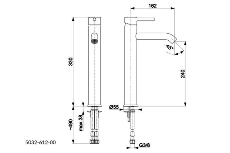 Змішувач для умивальника настільний МОЗА, black 5032-612-81 зображення 3