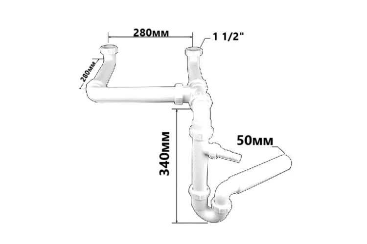 Сифон для кухонної мийки подвійний з підключенням до пральної машини, без зливів з подовженням 1 1/2*50мм HC7-SSK-POL зображення 2