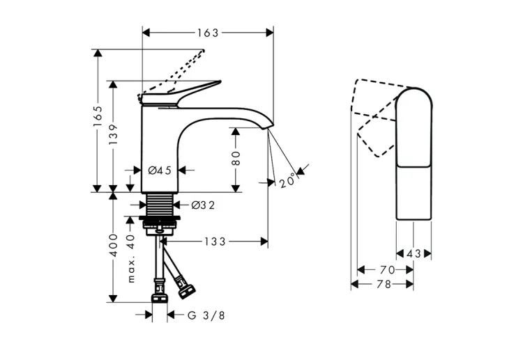 Змішувач Vivenis 80 CoolStart для умивальника без донного клапана, Brushed Bronze (75015140) зображення 3