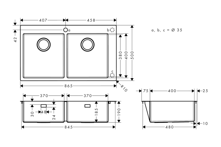 Кухонна мийка S711-F765 на стільницю1х35d 865х500 дві чаші 370/370 (43303800) Stainless Steel image 3