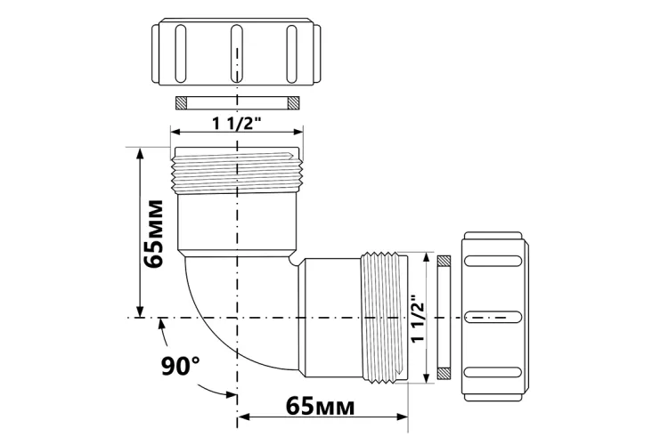 Коліно 90° з гайками d40, 40A-WH зображення 2