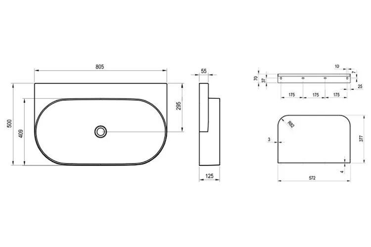 Умивальник YARD 800 білий, без отвору, XJX01080000 image 3