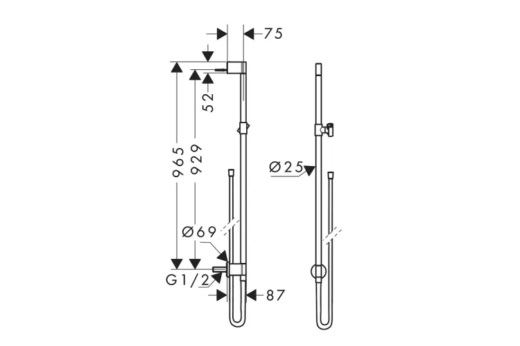 Душова штанга Axor One прихованого монтажу зі шлангом 160 см, Stainless Steel Optic (48792800) image 2