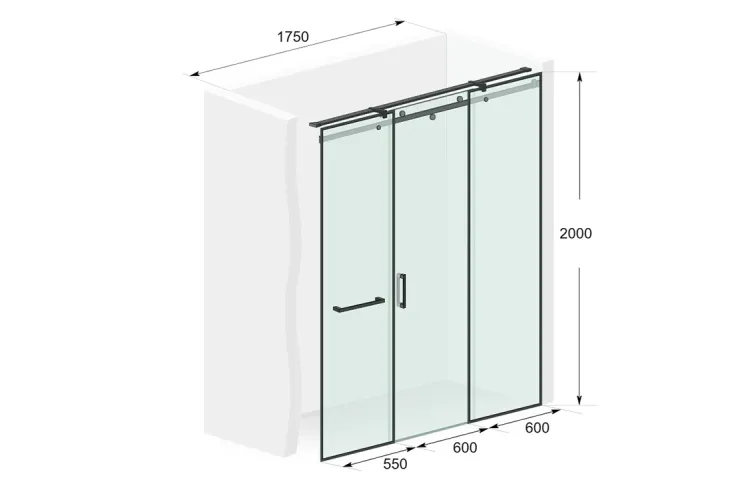 Двері для душу Liberta "BREMEN R" графіт, 1750(600), стінка L550, ручка рейлінг180, RAL9005(black), h2000 image 3