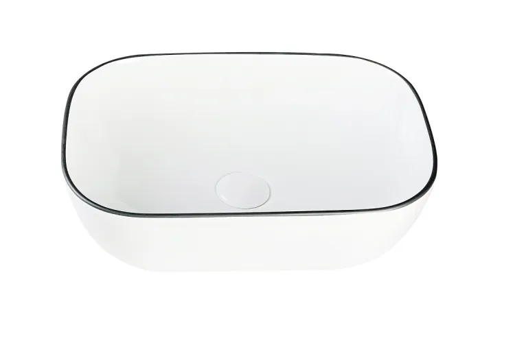 MENZA Умивальник накладний без отвору під змішувач 46x32x14, glossy white with black edge зображення 2