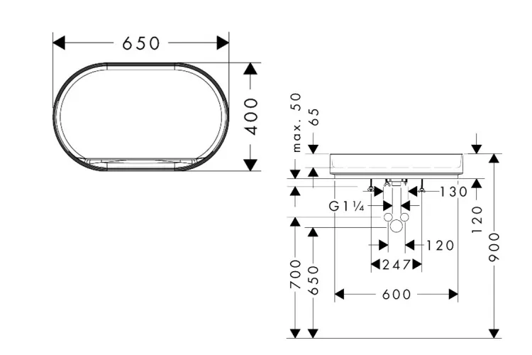 Умивальник Xuniva Evo U накладний без переливу, 650/400 мм Slate Matt Grey (60325760) зображення 2