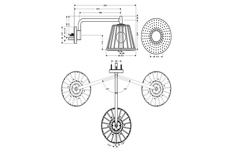 Верхній душ Axor Lamp 275 1jet з тримачем та лампою, колір - хром (26031000) зображення 8