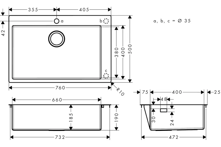 Кухонна мийка S711-F660 на стільницю1х35d 760х500 сталь (43302800) Stainless Steel зображення 5