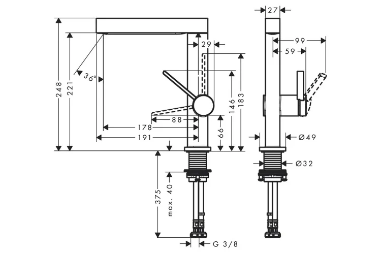 Змішувач Finoris 230 для умивальника, поворотний вилив з д/к push-open, Brushed Bronze (76060140) зображення 2