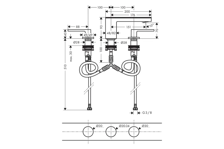 Змішувач Axor MyEdition 70 для умивальника на 3 отвори без накладки, Brushed Gold Optic 47052250 image 2
