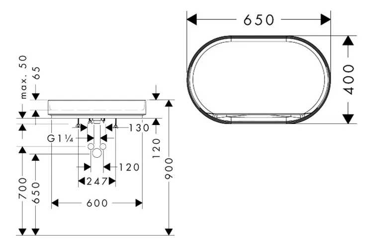 Умивальник Xuniva Evo U SmartClean HygieneEffect накладний без переливу 650x400 мм, White (63009450) зображення 3