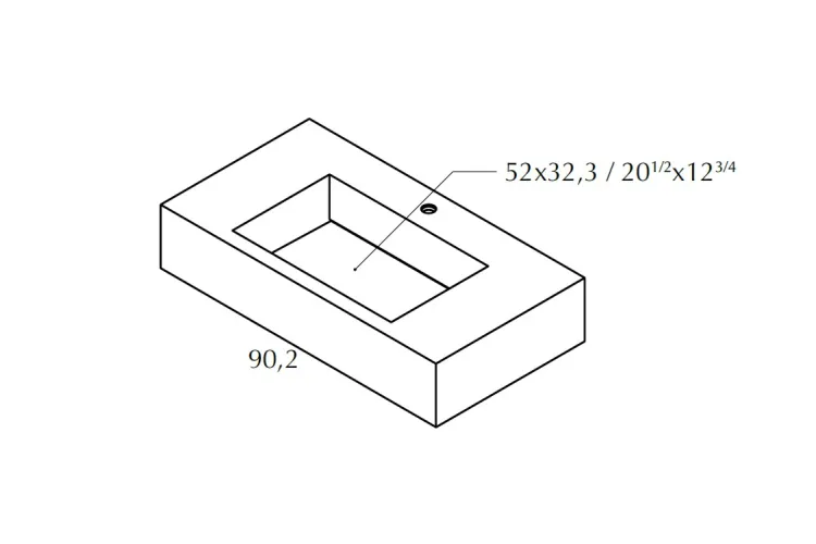 Умивальник VERTICE  90.2х18х48.7 підвісний з керамограніту, Nylo Noir Pulido (700034656) image 2
