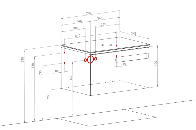 Тумба ОСТІН зі стільницею керамограніт Namibia Black 70 см (консольна) , білий мат, без умивалальника image 5