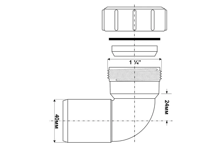 Коліно 90° з гайкою d32, 32C-WH image 2