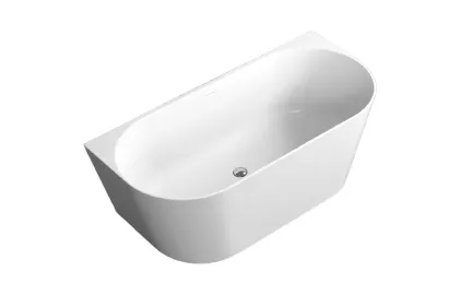 Ванна пристінна з литого мармуру JUNE 160х75 Gelcoat біла глянцева з сифоном клік-клак