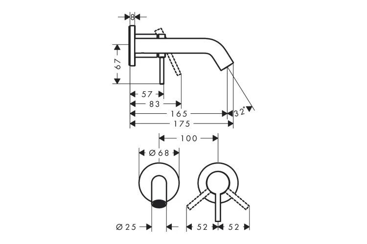 Змішувач Tecturis S 165 для умивальника зі стіни, Matt White (73350700) image 2