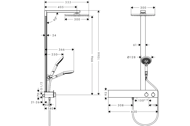 Душова система Raindance E 300 1Jet з термостатом Showerpipe 600 ST (27363000) зображення 2