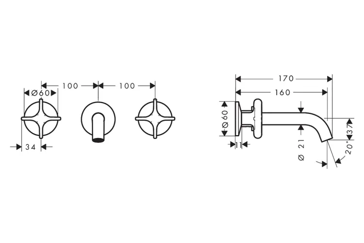 Змішувач AXOR One Cross 160 для умивальника зі стіни на 3 отвори Stainless Steel Optic  48130800 image 2