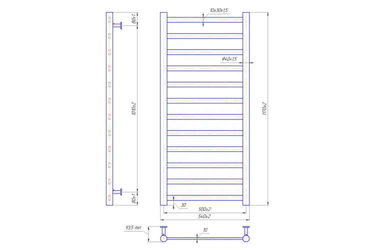 Рушникосушка INOX Модена 1170х540/500 чорний мат зображення 3