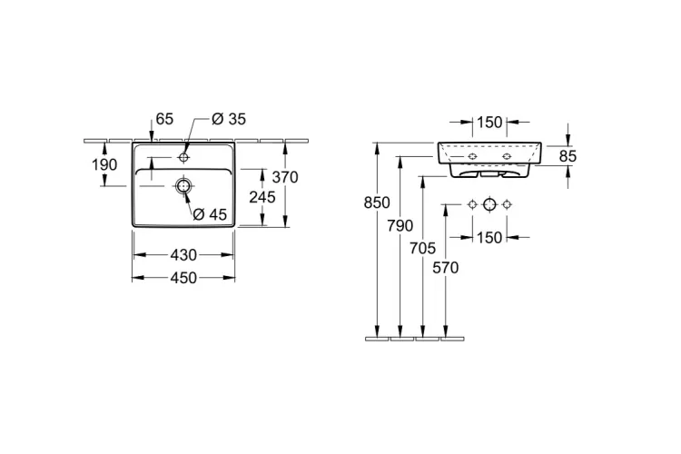 COLLARO Умивальник 450x370 мм з отвором та переливом White Alpin TitanCeram (43344501) image 5