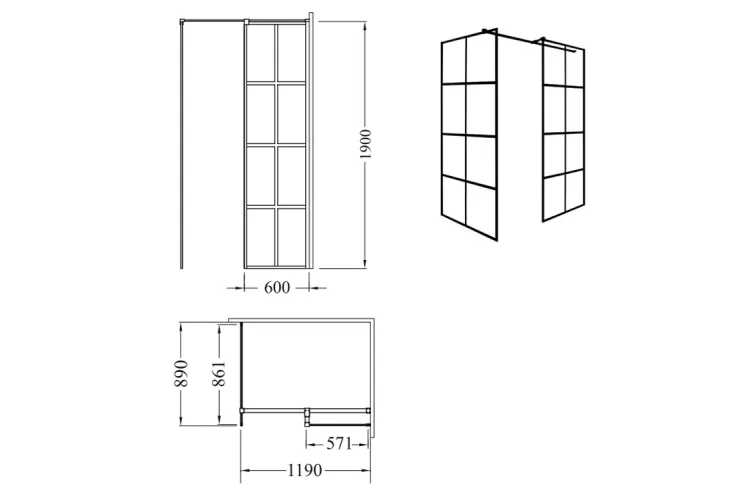 Кабіна walk in EXCEA 120x90x190 скло прозоре, чорний профіль зображення 4