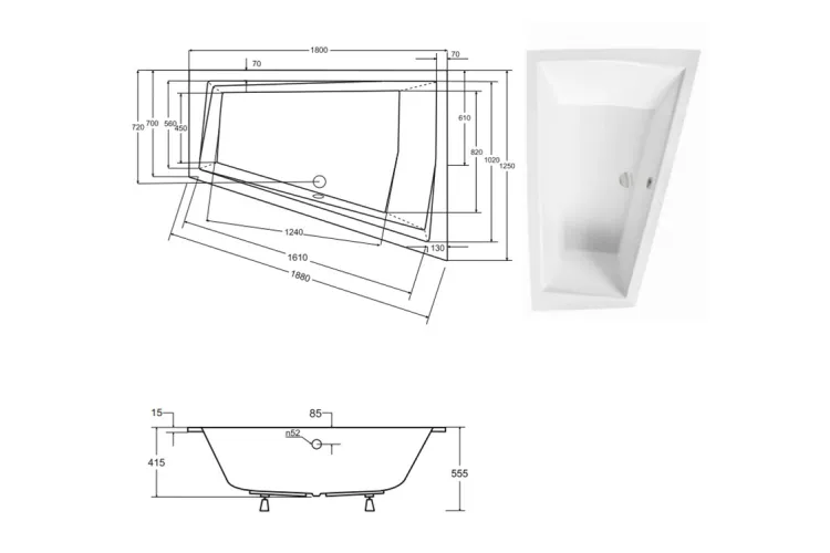 Ванна акрилова INTIMA DUO SLIM 180х125 Права (соло), без ніг image 6