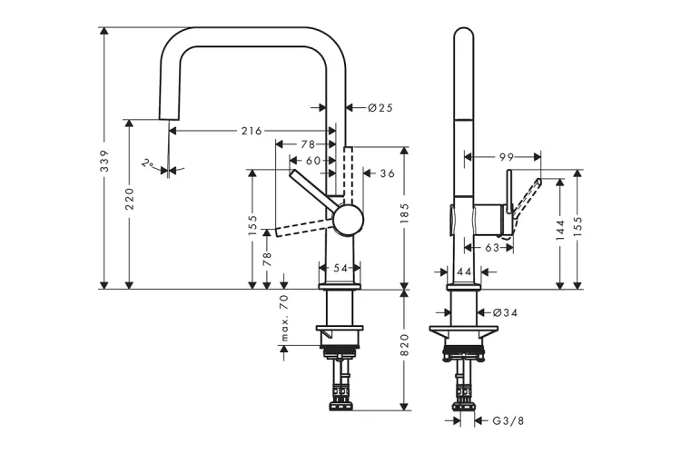 Змішувач Talis M54 U 220 кухонний, Brushed Black Chrome (72806340) зображення 2