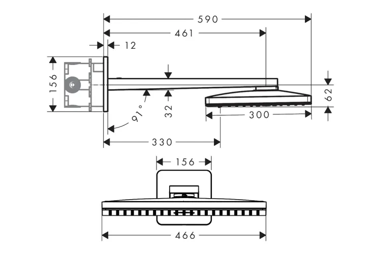 Верхній душ Axor 460х300 2jet з тримачем softcube, Brushed Black Chrome (35275340) image 2