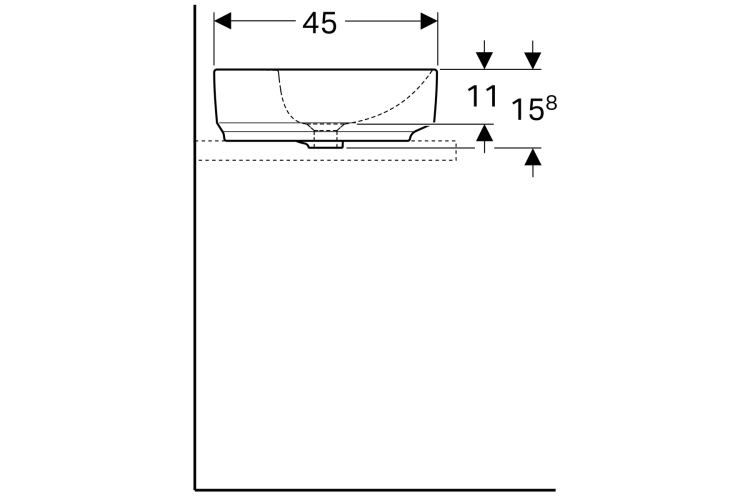 Умивальник на стільницю VARIFORM прямокутний, з поличкою для отвору під змішувач, з переливом 60 см (500.780.01.2) зображення 4