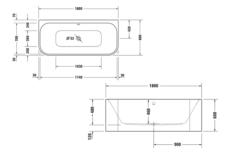 HAPPY D.2 Ванна пристінна двостороння 180x80 см з ніжками та панеллю, акрил (700318000000000) image 5
