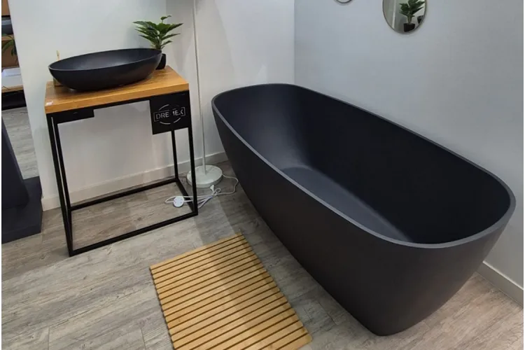 Ванна вільностояча EUREKA 180х82 Gelcoat з литого мармуру антрацит мат.з сифоном клік-клак зображення 2