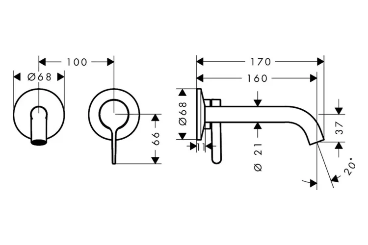 Змішувач AXOR One 160 для умивальника зі стіни, Polished Black Chrome (48170330) image 2