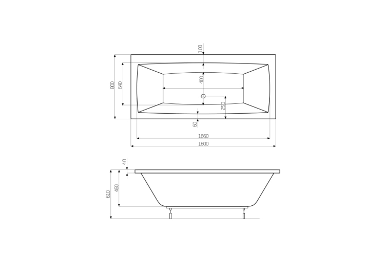 Ванна акрилова VITA 180х80 з ніжками та обудовами (A24T074+25T029+25T03) зображення 5