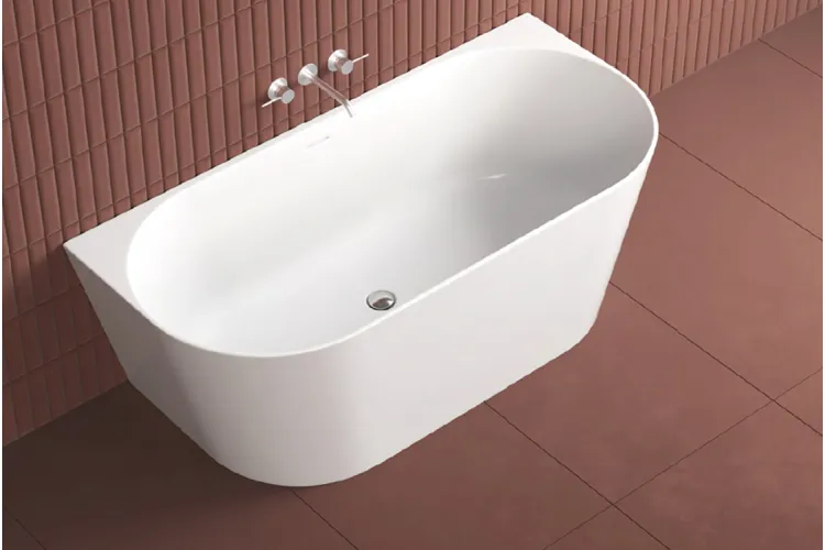 Ванна пристінна з литого мармуру JUNE 160х75 Gelcoat біла глянцева з сифоном клік-клак зображення 2