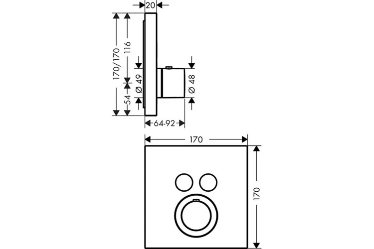 Термостат на 1 споживач Axor ShowerSelect Square прихований монтаж, Stainless Steel Optic 36714800 image 3
