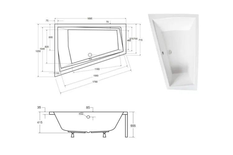 Ванна акрилова INTIMA DUO 170x125 Ліва (соло) без ніг image 5