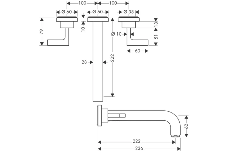 Змішувач Axor Citterio 222 Lever для умивальника зі стіни на 3 отвори, Brushed Bronze 39147140 зображення 2